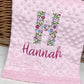 Personalised Pink Baby Blanket Embroidered with Name and Floral Letter, Baby Shower Gift, Newborn Baby Gift, Christening Gift Baby Girl