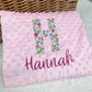 Personalised Pink Baby Blanket Embroidered with Name and Floral Letter, Baby Shower Gift, Newborn Baby Gift, Christening Gift Baby Girl