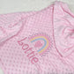 Personalised Pink Baby Blanket Embroidered with Name and Rainbow, Baby Shower Gift, Newborn Baby Gift, Christening Gift, Baby Girl Blanket