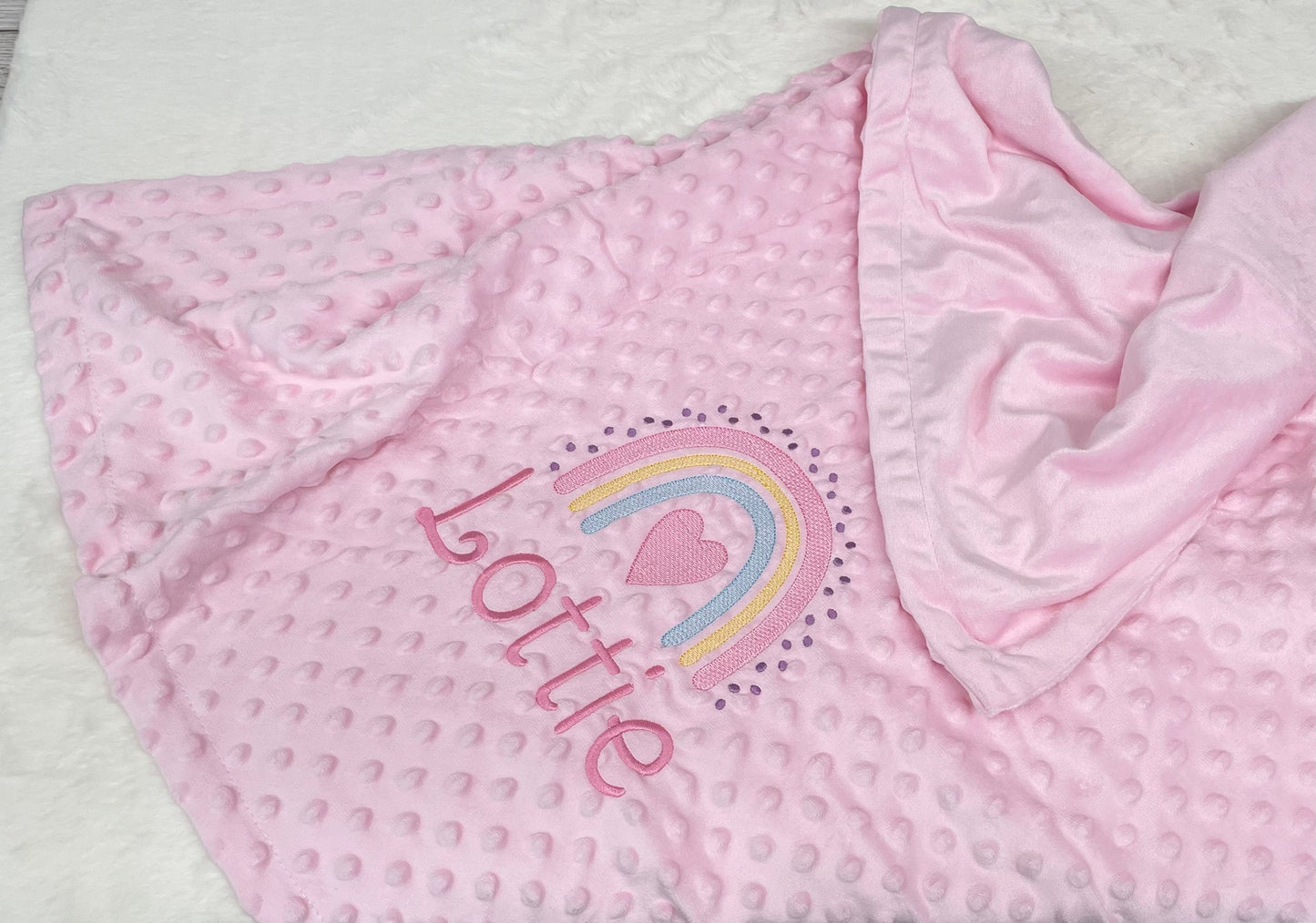 Personalised Pink Baby Blanket Embroidered with Name and Rainbow, Baby Shower Gift, Newborn Baby Gift, Christening Gift, Baby Girl Blanket