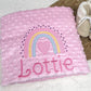 Personalised Pink Baby Blanket Embroidered with Name and Rainbow, Baby Shower Gift, Newborn Baby Gift, Christening Gift, Baby Girl Blanket