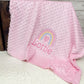 Personalised Pink Baby Blanket Embroidered with Name and Rainbow, Baby Shower Gift, Newborn Baby Gift, Christening Gift, Baby Girl Blanket
