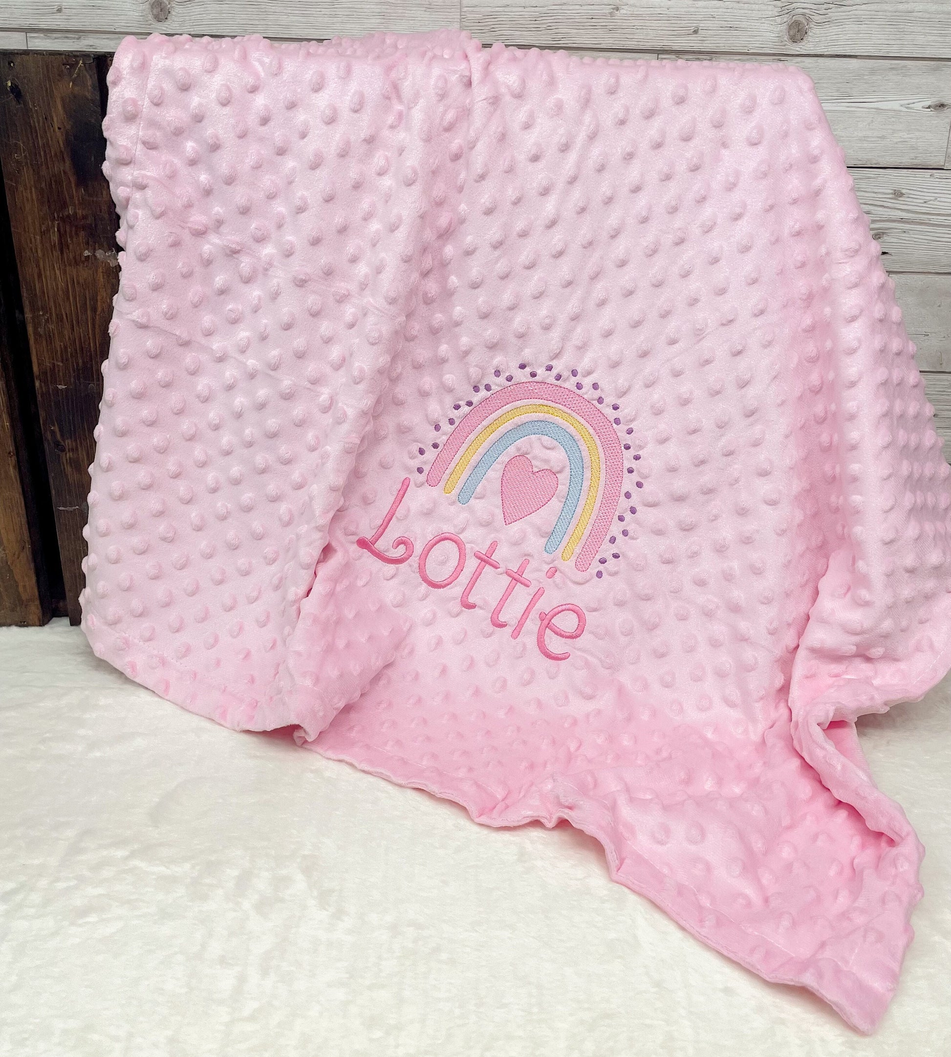 Personalised Pink Baby Blanket Embroidered with Name and Rainbow, Baby Shower Gift, Newborn Baby Gift, Christening Gift, Baby Girl Blanket