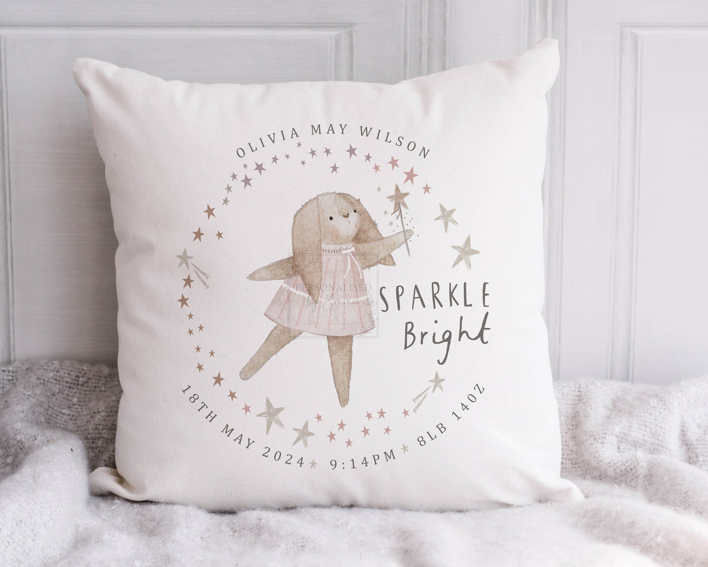 Personalised New Baby Girl's Cushion