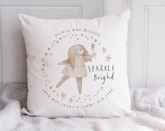 Personalised New Baby Girl's Cushion