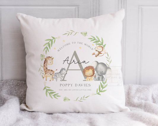 Personalised Baby Cushion, Safari Nursery Decor