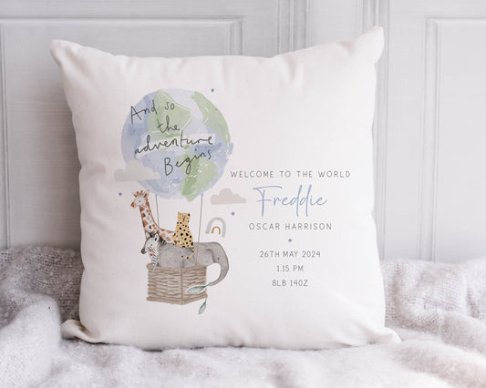 Personalised Baby Boy Safari Cushion