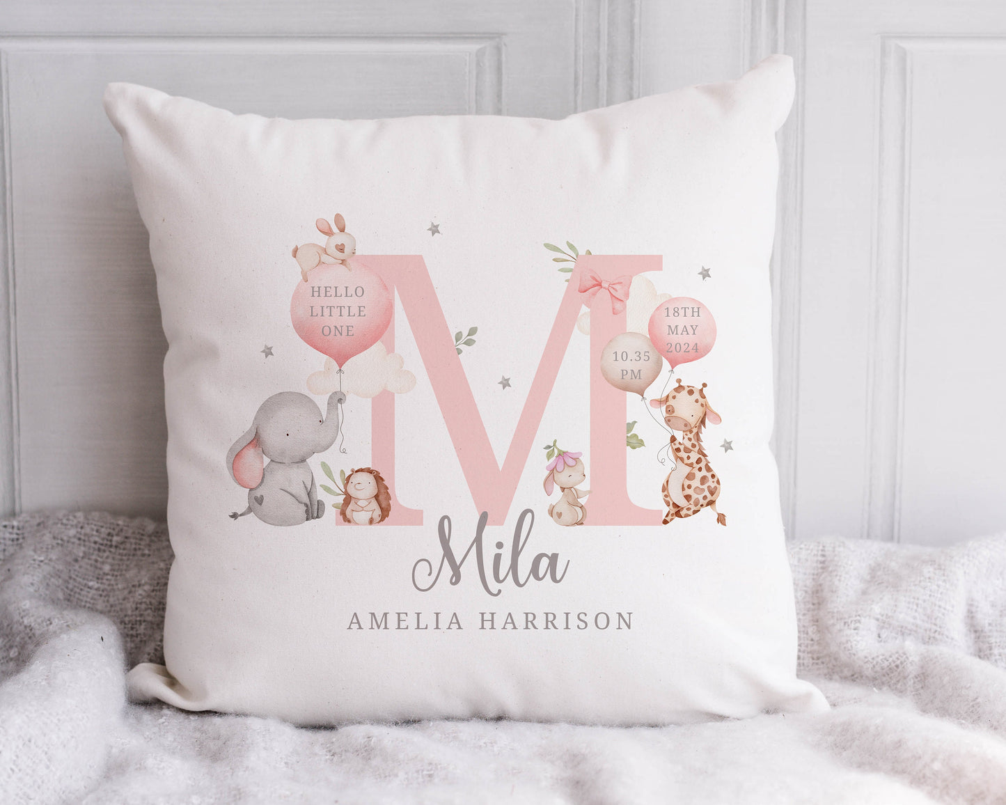 Personalised New Baby Girl's Cushion