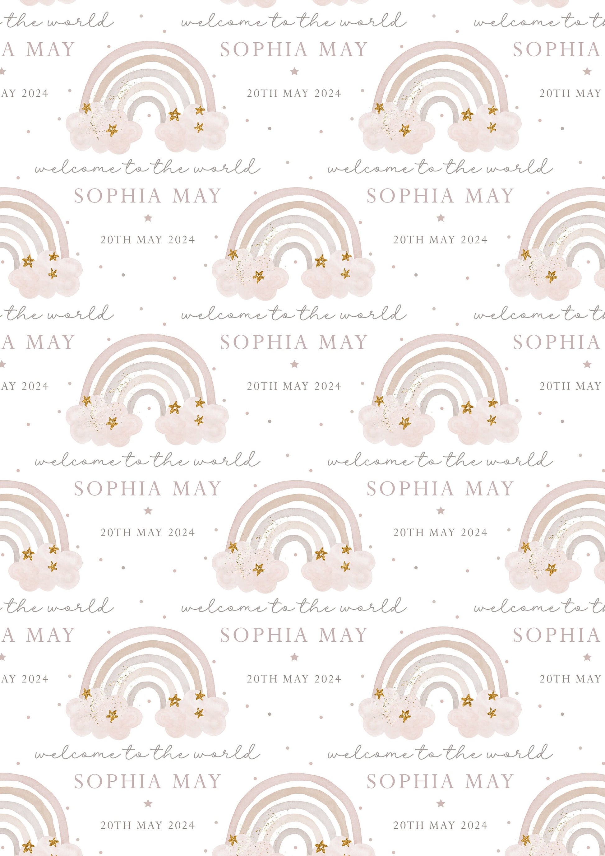 Personalised New Baby Girl Wrapping Paper | Welcome to the World Baby Girl Gift Wrap | New Baby Gift Wrap with Name and Birth Date