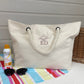 Personalised Embroidered Neutral/Cream Canvas Rope Beach Bag