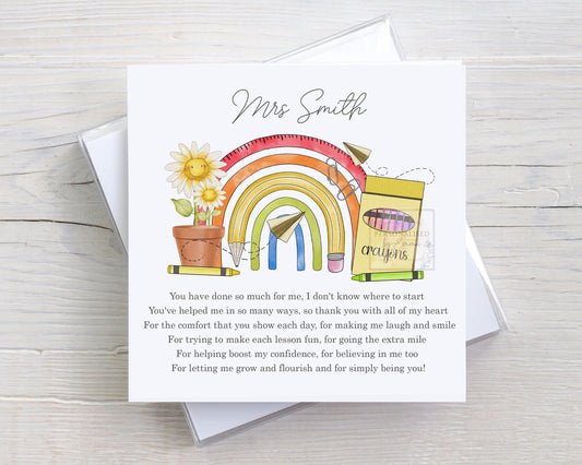 Personalised Teacher Rainbow Thank You Card