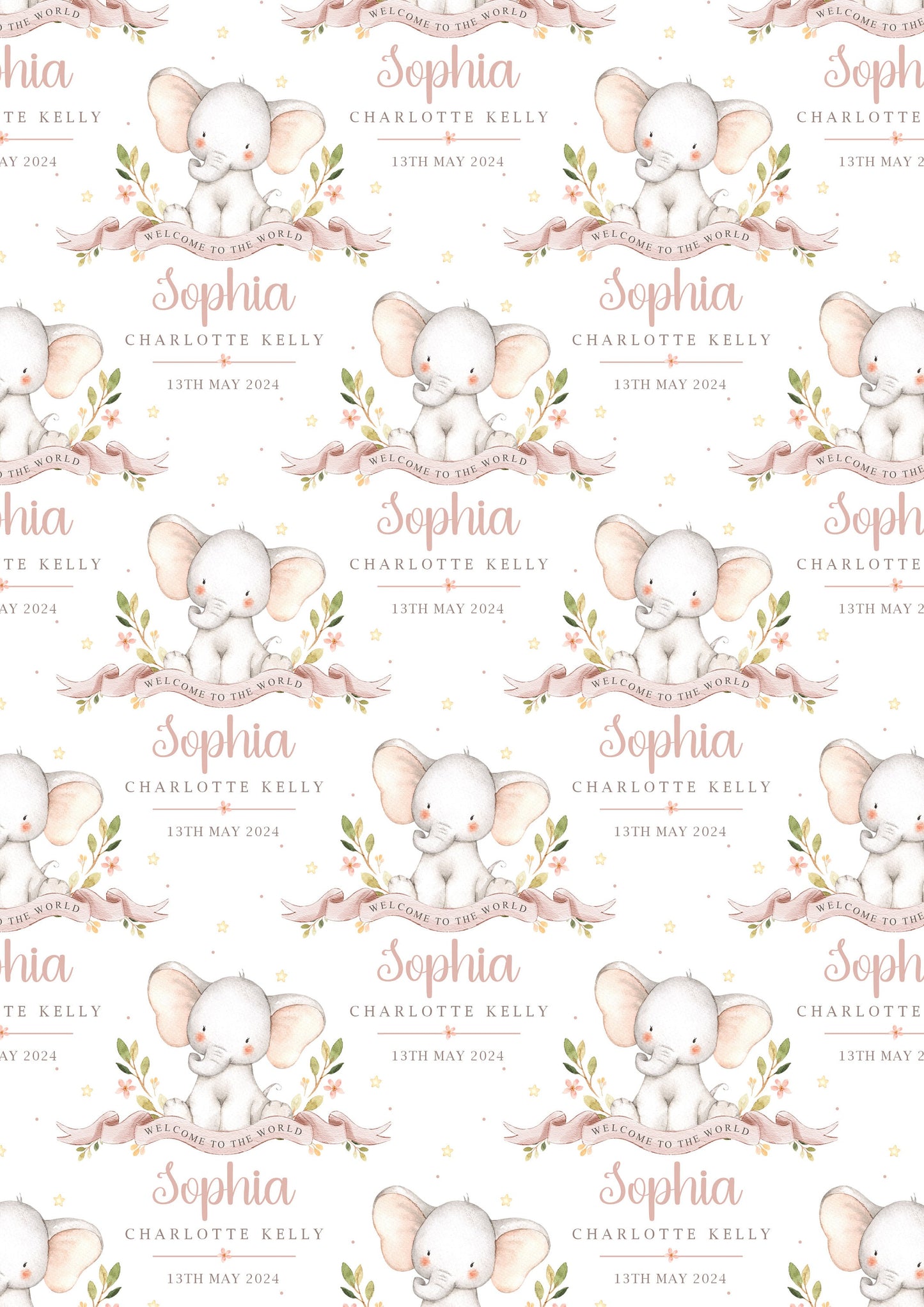 Personalised New Baby Girl Wrapping Paper | Welcome to the World Baby Girl Gift Wrap | New Baby Gift Wrap with Name and Birth Date |