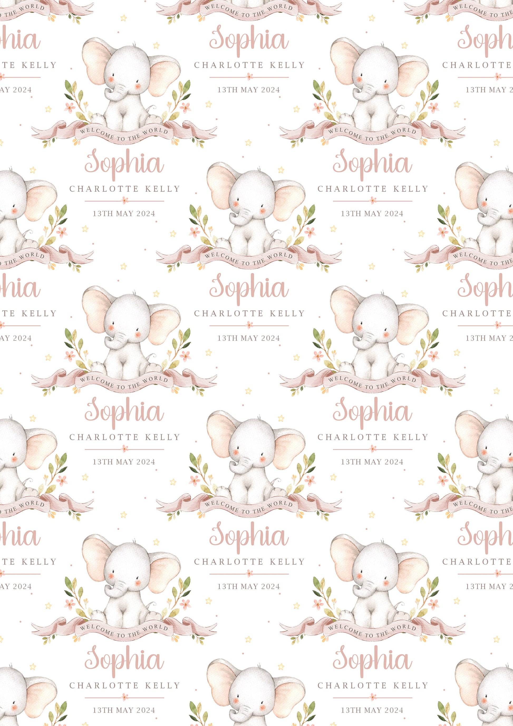 Personalised New Baby Girl Wrapping Paper | Welcome to the World Baby Girl Gift Wrap | New Baby Gift Wrap with Name and Birth Date |