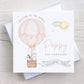 Personalised New Baby Girl Wrapping Paper | Welcome to the World Baby Girl Gift Wrap with Name and Birth Date | Safari Hot Air Balloon Pink