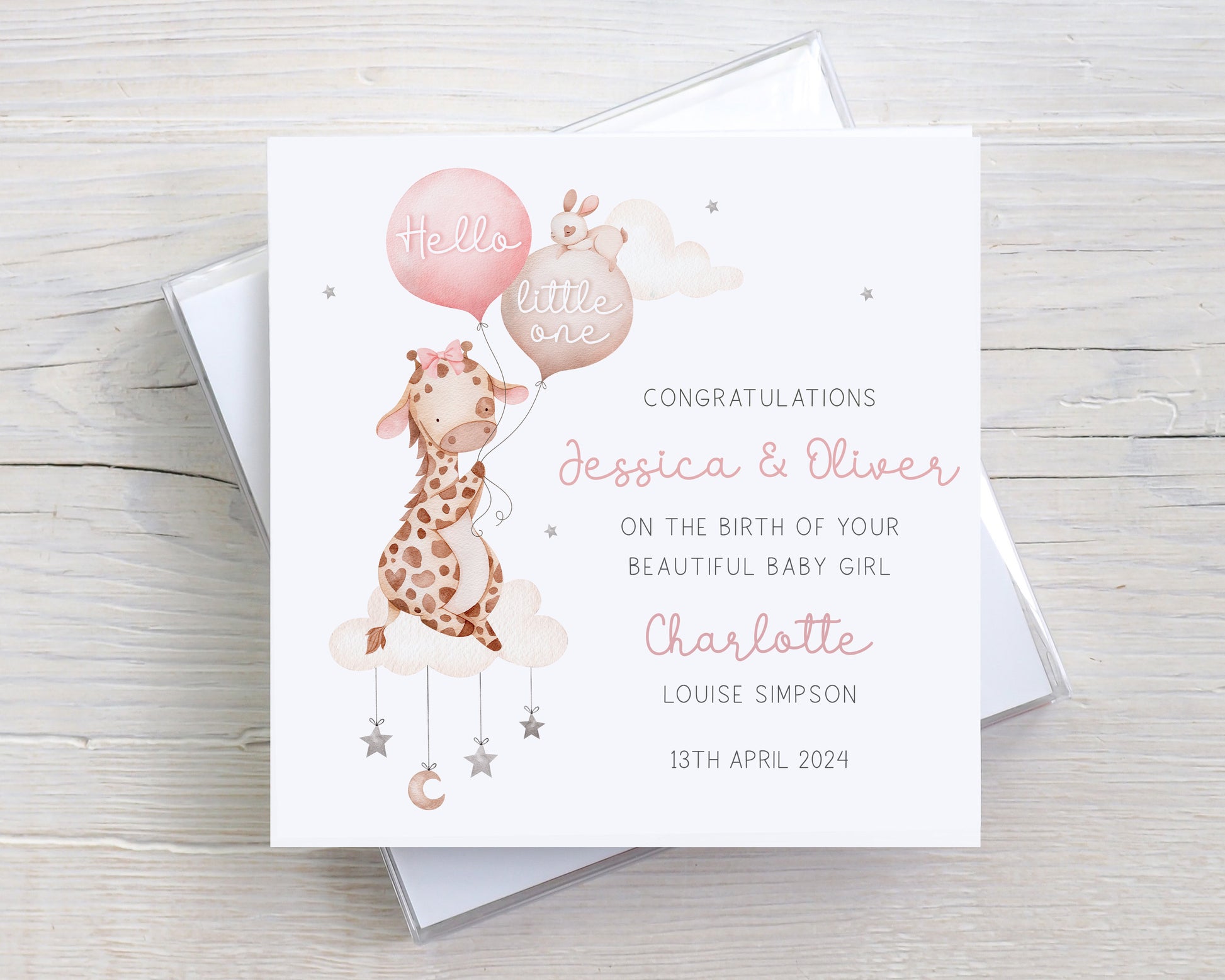 Personalised New Baby Girl Card, Welcome to the World Baby Girl, Personalised Card for New Parents and New Grandparents, Hello Little One