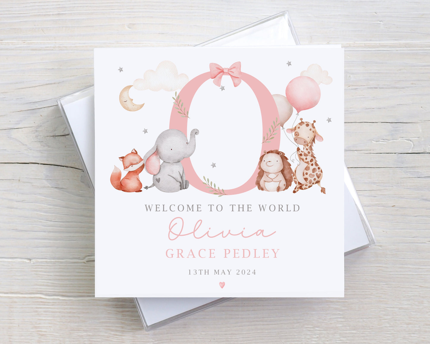 Personalised New Baby Girl Card, Welcome to the World Baby Girl, New Baby Card, Congratulations It's a Girl Card, Initial, Name & Birth Date