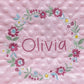 Personalised Pink Baby Blanket Embroidered with Name and Floral Wreath, Baby Shower Gift, Newborn Baby Gift, Christening Gift Baby Girl