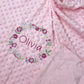 Personalised Pink Baby Blanket Embroidered with Name and Floral Wreath, Baby Shower Gift, Newborn Baby Gift, Christening Gift Baby Girl