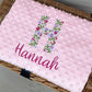 Personalised Pink Baby Blanket Embroidered with Name and Floral Letter, Baby Shower Gift, Newborn Baby Gift, Christening Gift Baby Girl