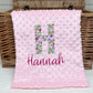 Personalised Pink Baby Blanket Embroidered with Name and Floral Letter, Baby Shower Gift, Newborn Baby Gift, Christening Gift Baby Girl
