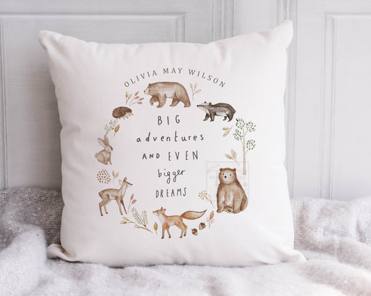 Personalised Baby Girl & Boy Woodland Animal Cushion