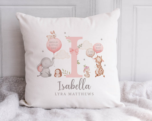 Personalised New Baby Girl's Cushion