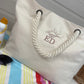 Personalised Embroidered Neutral/Cream Canvas Rope Beach Bag