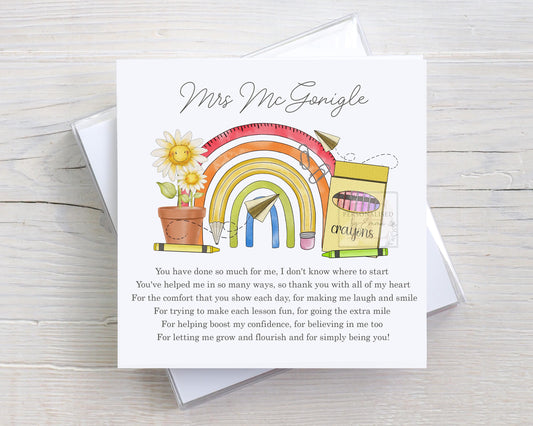 Personalised Teacher Rainbow Thank You Card