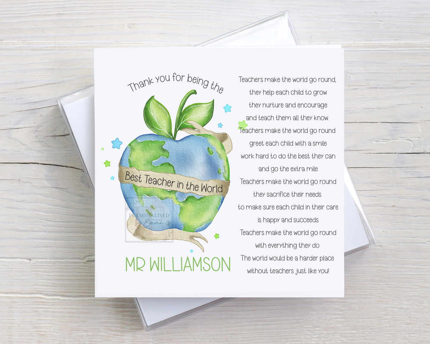 Personalised Teacher Thank You - Best Teacher In The World Card