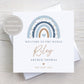 Personalised New Baby Boy Card, Welcome to the World Baby Boy, New Baby Card, Congratulations It's a Boy Card, Blue Rainbow Design