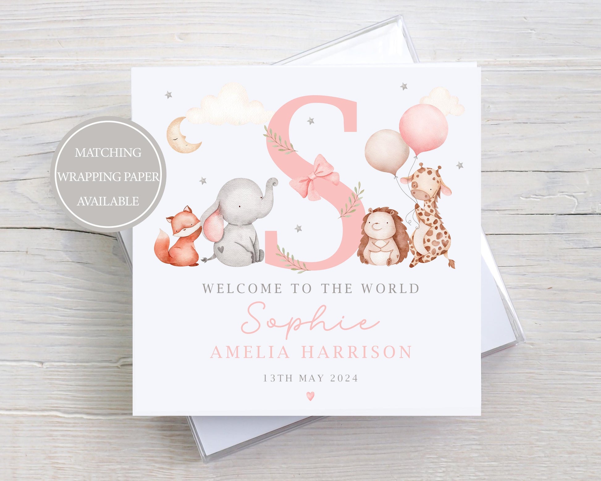 Personalised New Baby Girl Card, Welcome to the World Baby Girl, New Baby Card, Congratulations It's a Girl Card, Initial, Name & Birth Date