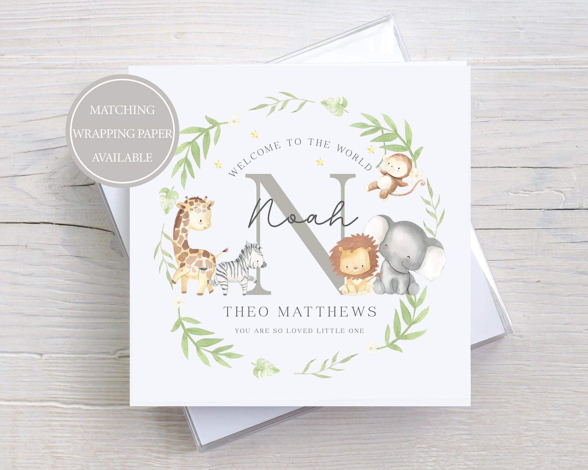 New Baby Boy Card, New Baby Girl Card, Welcome to the World, Personalised Safari New Baby Card, Congratulations New Baby, You Are So Loved