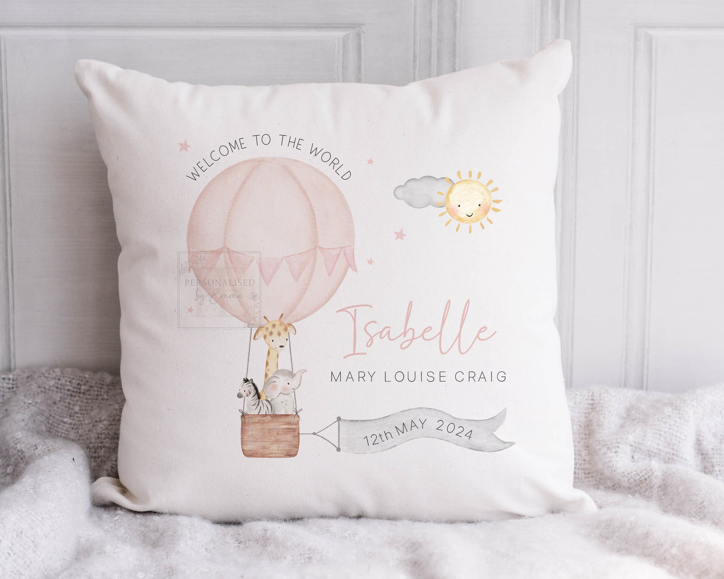 Personalised New Baby Cushion, New Baby Girl Gift, Welcome Baby Girl, Nursery Decor, Baby Girl Nursery Pillow, Personalised Name Birth Stats