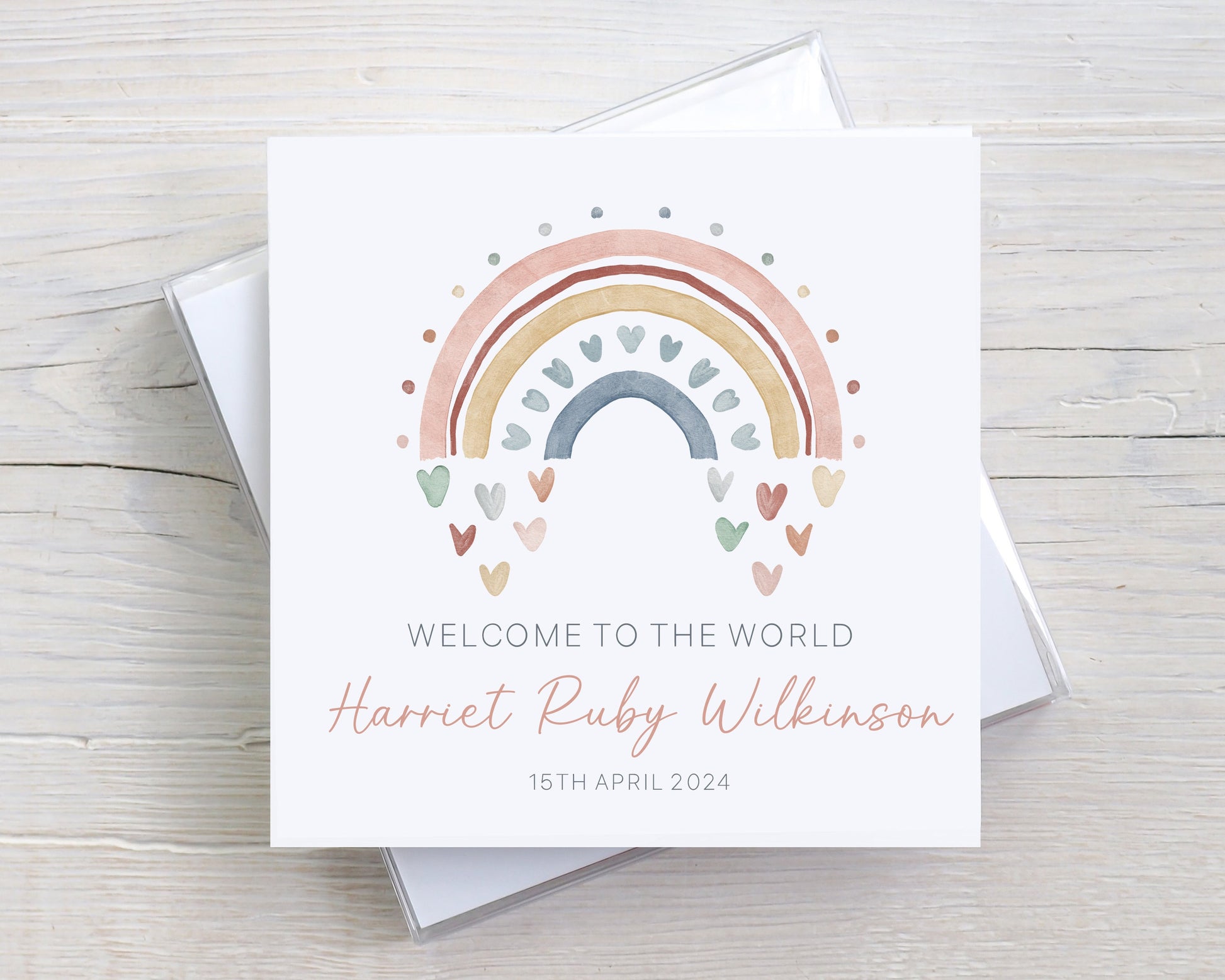 Personalised New Baby Girl Card, Welcome to the World Baby Girl, New Baby Card, Congratulations It's a Girl Card, Rainbow Design