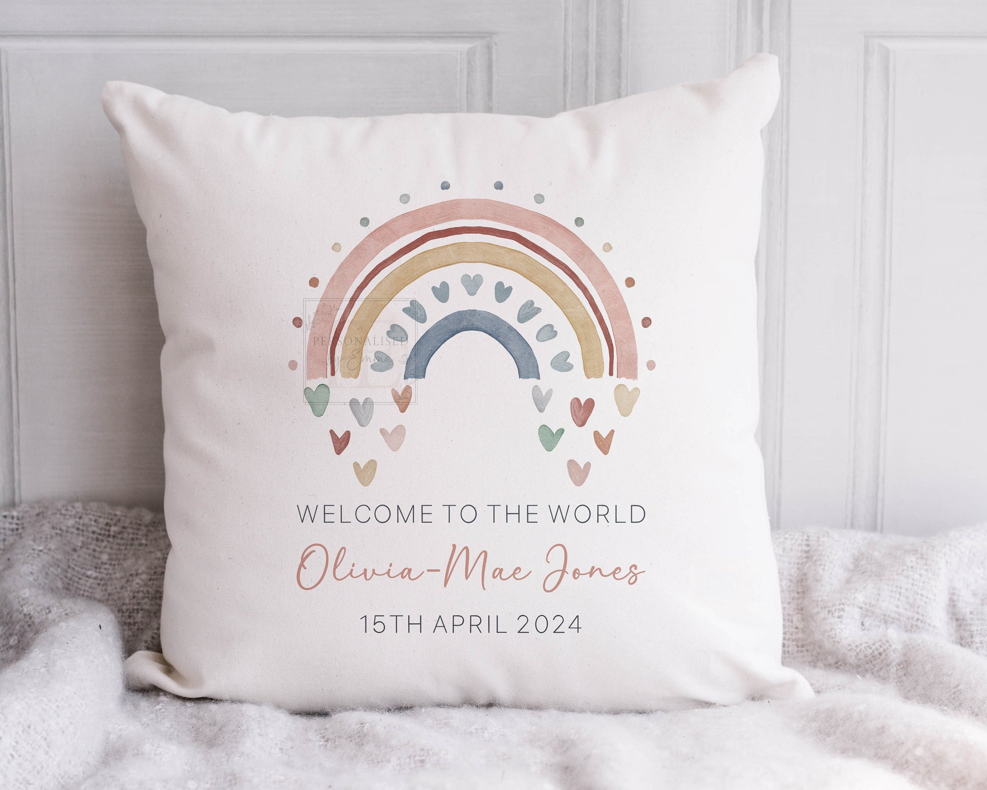 Personalised New Baby Cushion, New Baby Girl Gift, Welcome Baby Girl, Nursery Decor, Baby Girl Nursery Pillow, Personalised Name Birth Stats