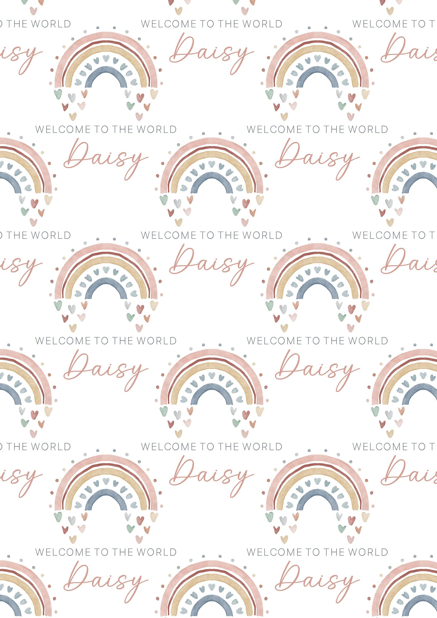 Personalised New Baby Girl Wrapping Paper | Welcome to the World Baby Girl Rainbow Gift Wrap | New Baby Gift Wrap with Name and Birth Date |