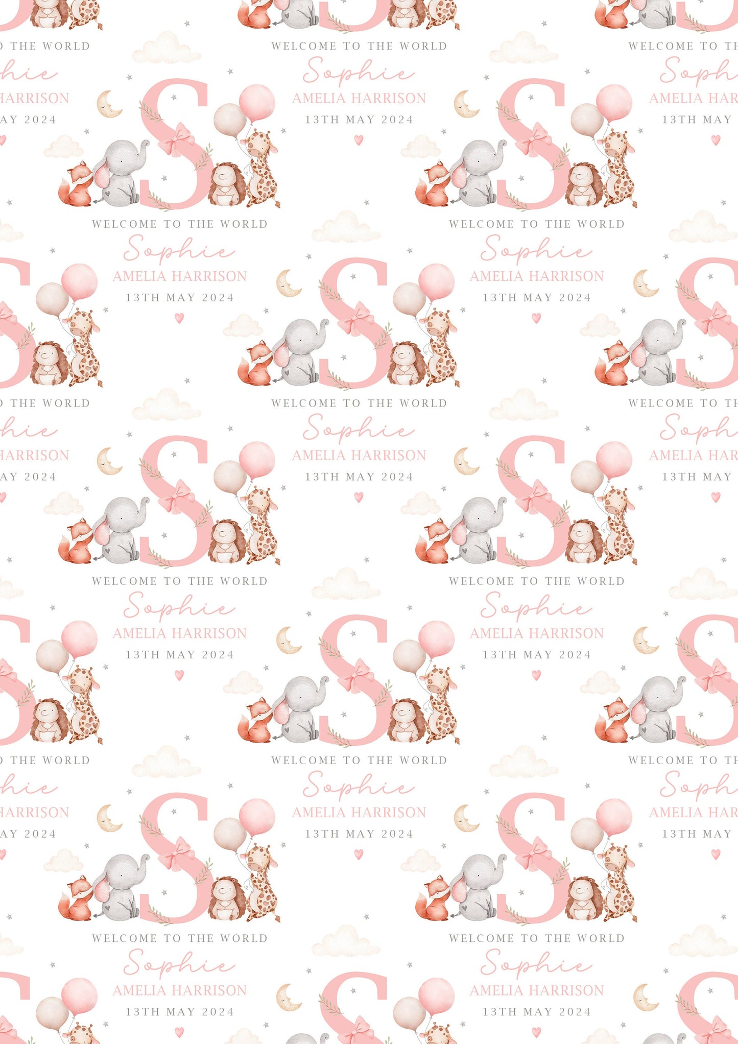 Personalised New Baby Girl Wrapping Paper | Welcome to the World Baby Girl Gift Wrap | New Baby Gift Wrap with Name and Birth Date |