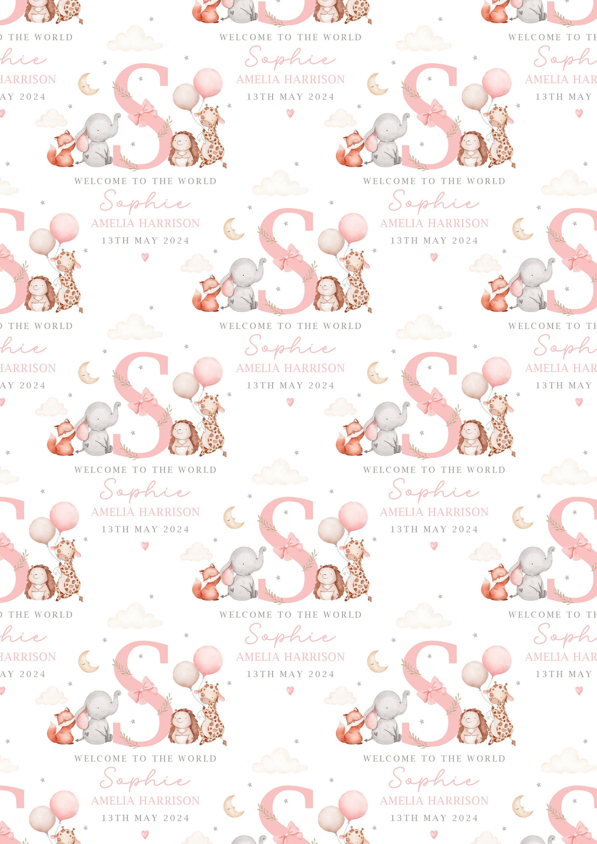 Personalised New Baby Girl Wrapping Paper | Welcome to the World Baby Girl Gift Wrap | New Baby Gift Wrap with Name and Birth Date |