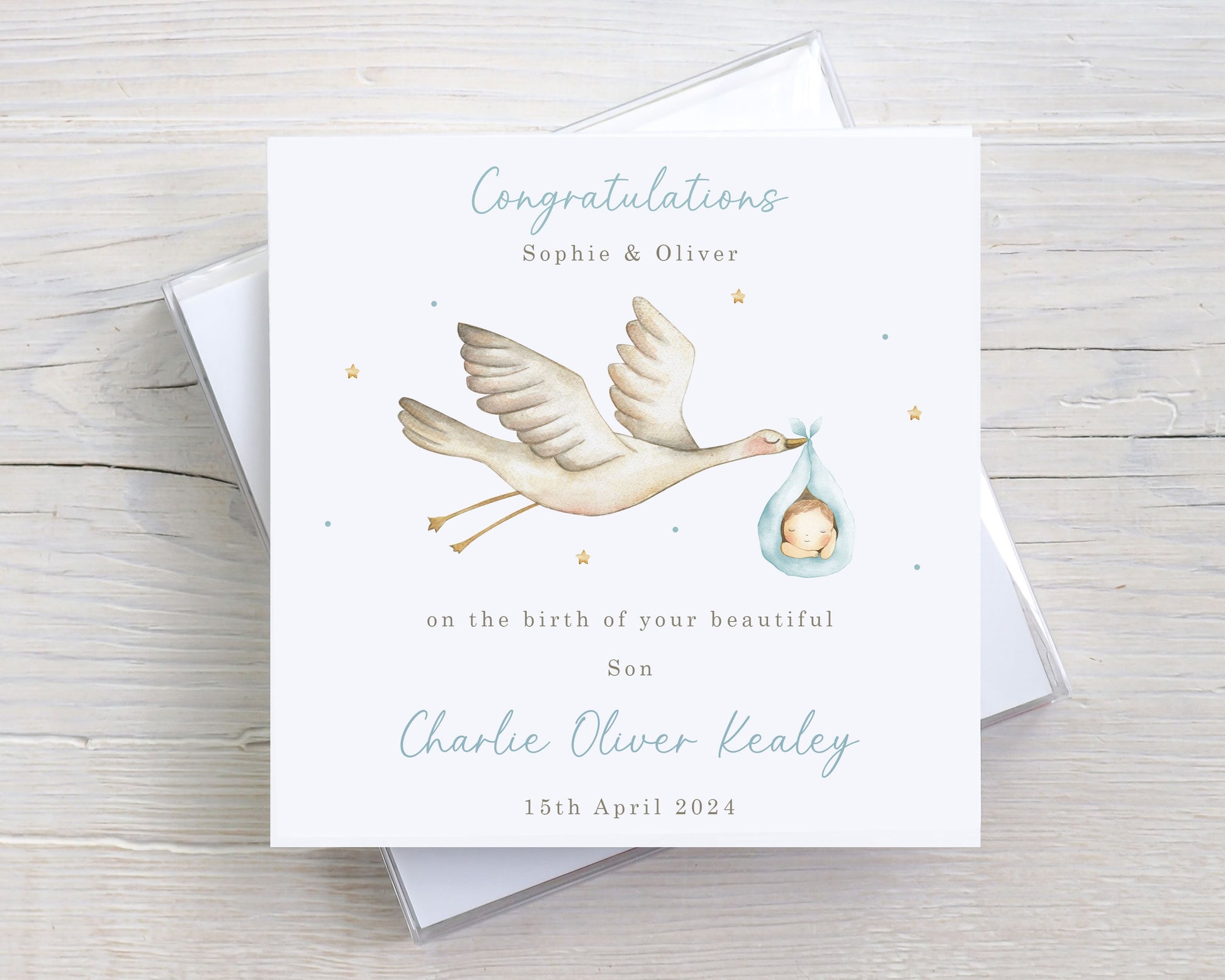 Personalised New Baby Boy, Baby Girl Card, Welcome to the World Baby, Personalised Card for New Parents and New Grandparents, Colour Choices