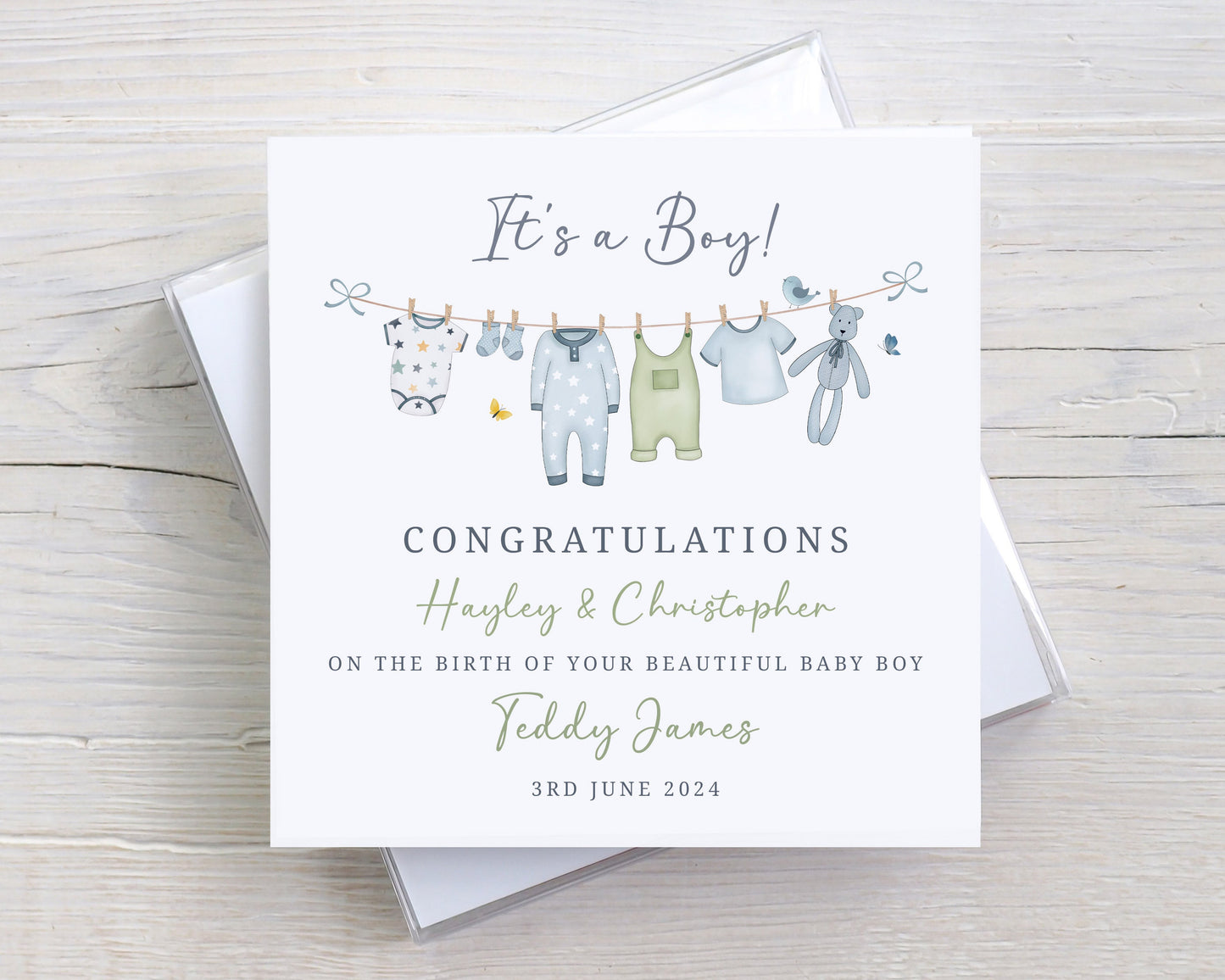 Personalised New Baby Boy, Baby Girl Card, Welcome to the World Baby, Personalised Card for New Parents and New Grandparents, Colour Choices