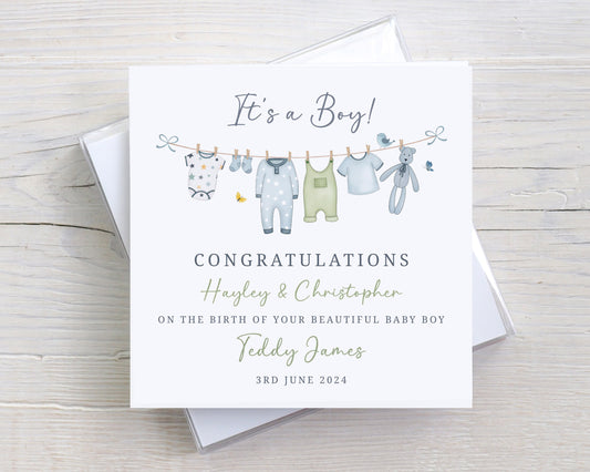 Personalised New Baby Boy, Baby Girl Card, Welcome to the World Baby, Personalised Card for New Parents and New Grandparents, Colour Choices