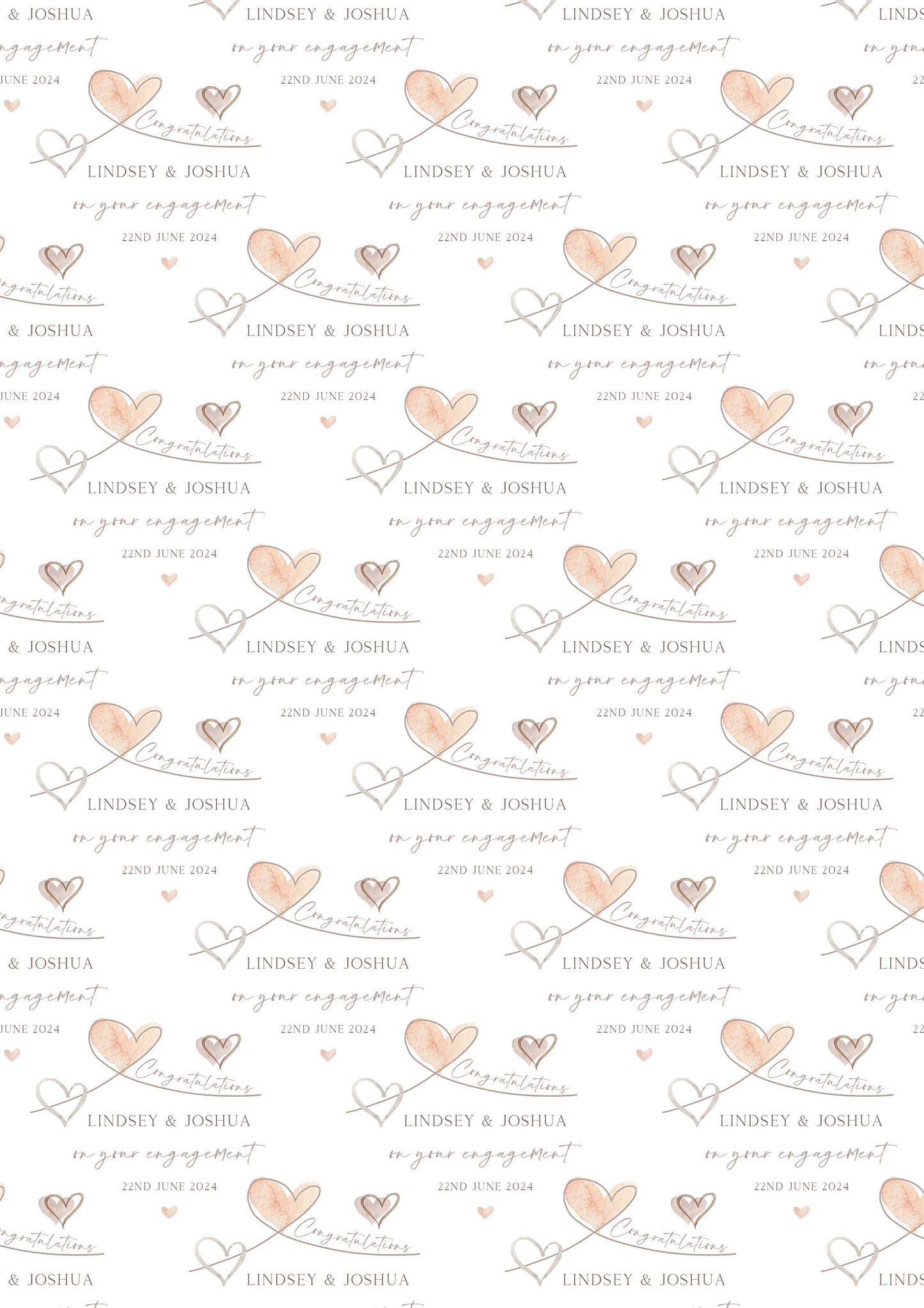 Personalised Hearts Enagagement Gift Wrapping Paper