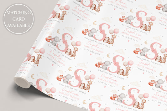 Personalised New Baby Girl Wrapping Paper | Welcome to the World Baby Girl Gift Wrap | New Baby Gift Wrap with Name and Birth Date |