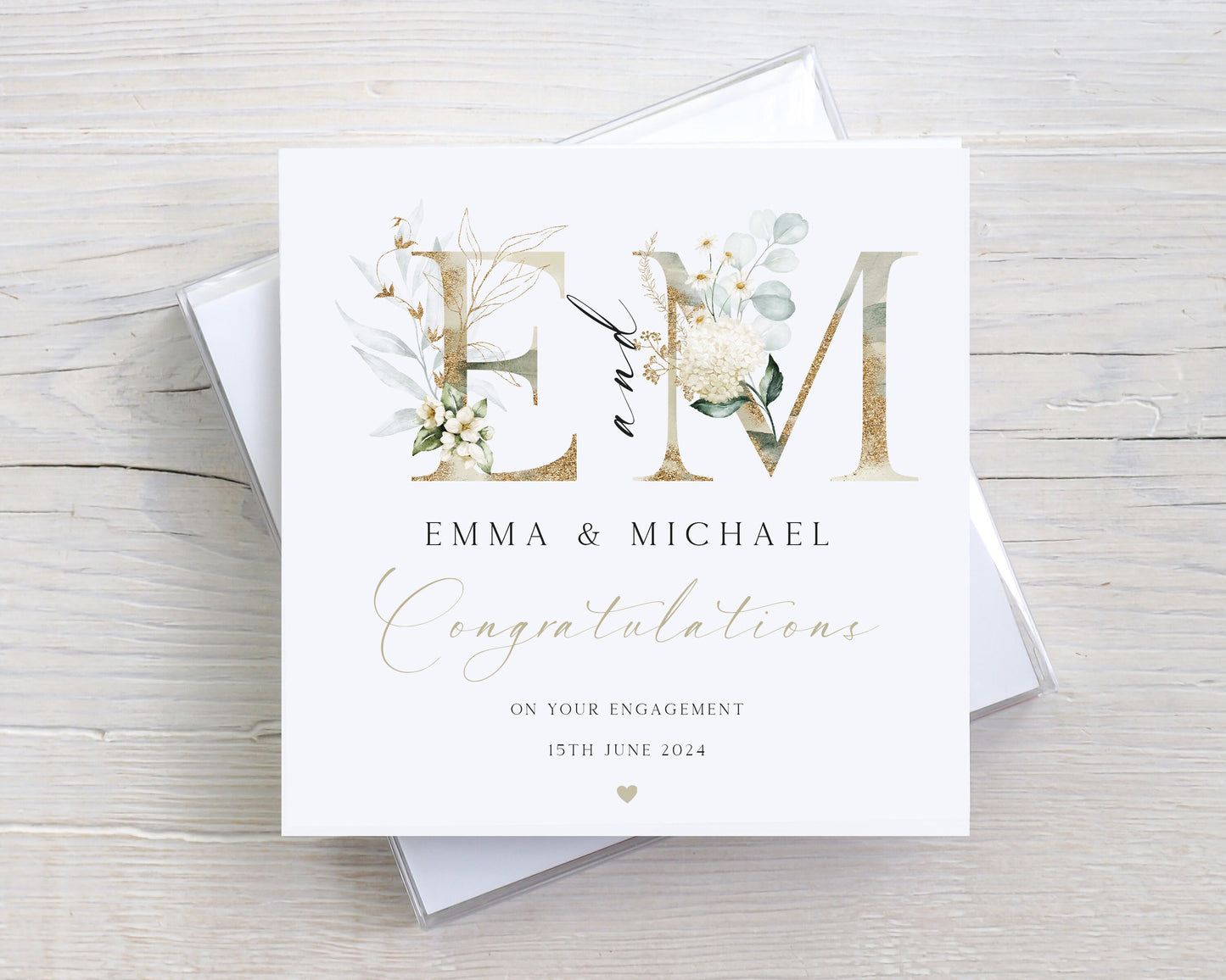 Personalised Gold Initials Engagement Card