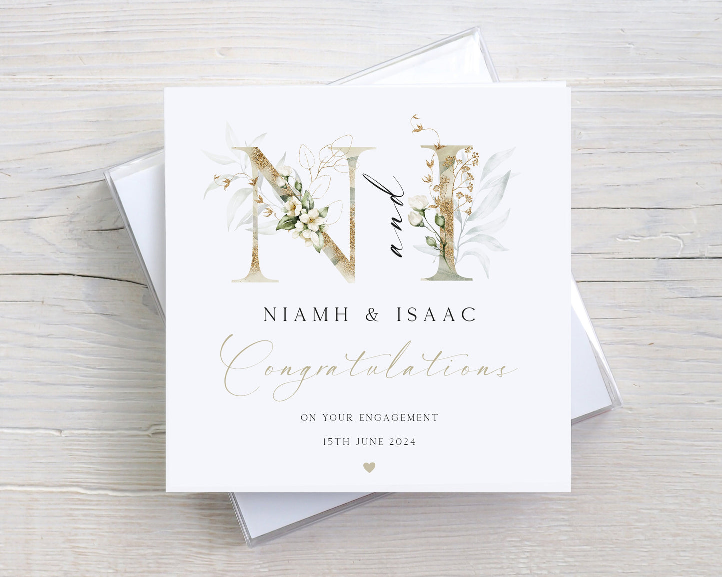 Personalised Gold Initials Engagement Card