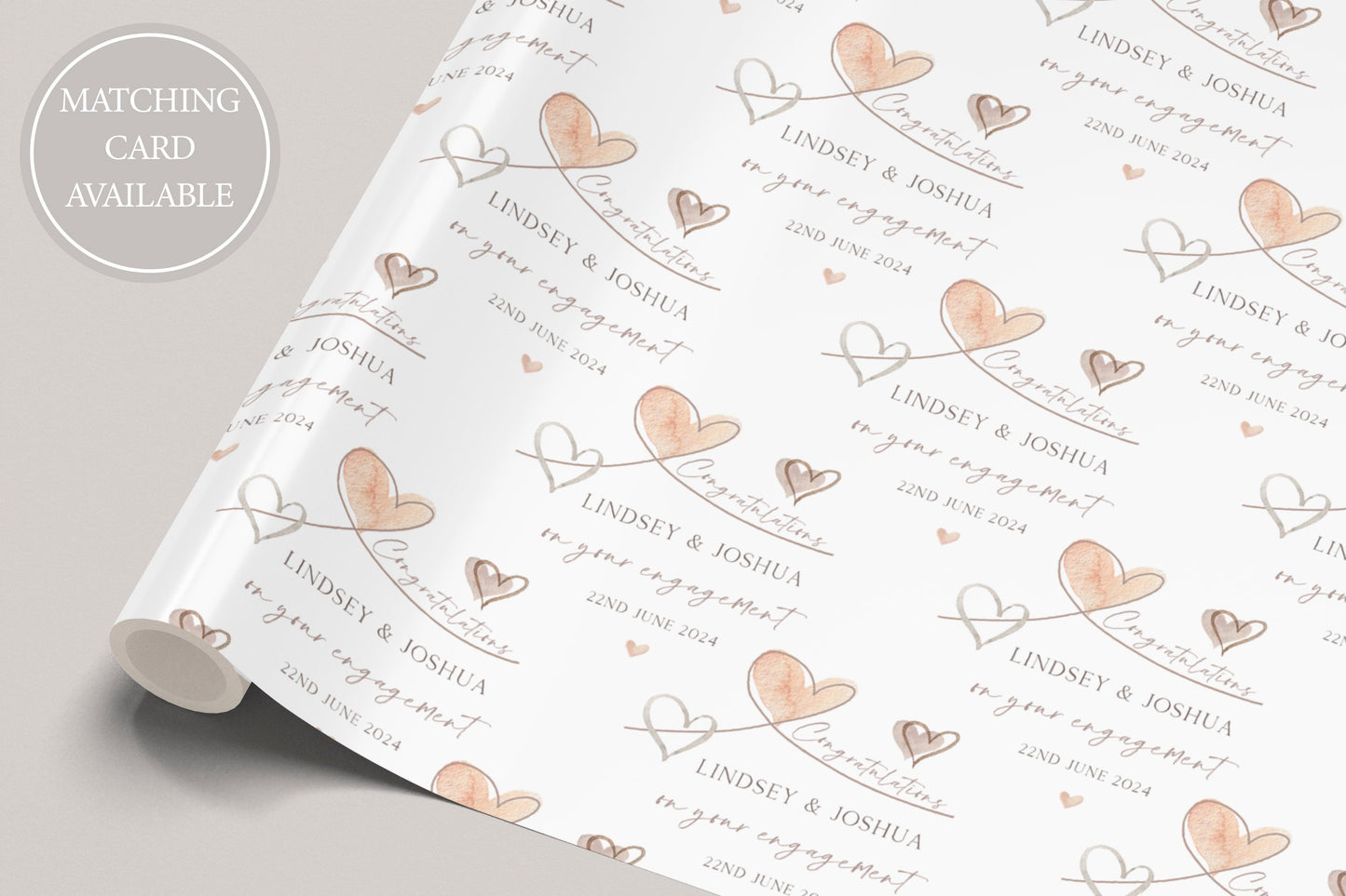 Personalised Hearts Enagagement Gift Wrapping Paper