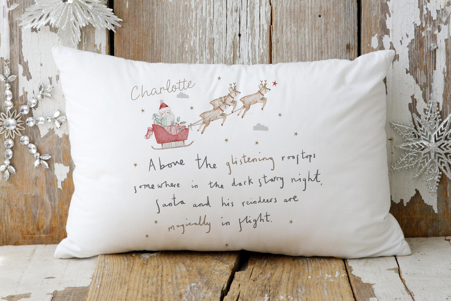 Christmas Eve Pillowcase | Personalised Christmas Eve Pillow Cover | Christmas Eve Box Filler | Santa and his Reindeers Christmas Pillowcase