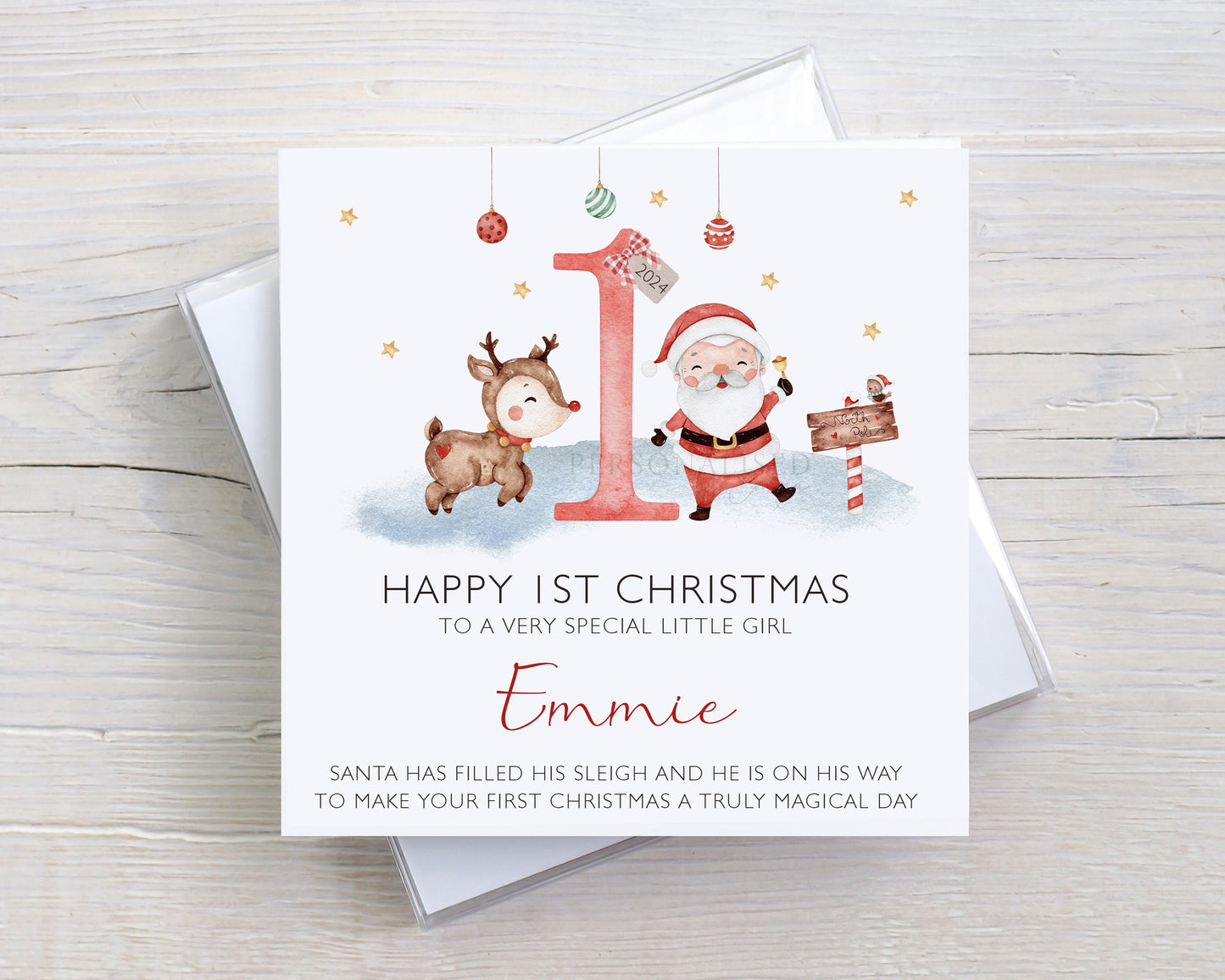 Personalised Baby's First Christmas Card, 1st Christmas Card for Son, Daughter, Grandson, Granddaughter, Niece, Nephew, Godson, Goddaughter