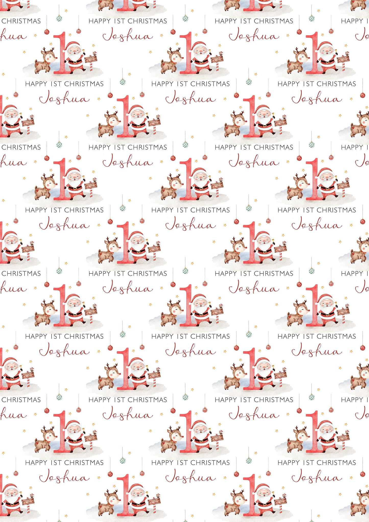 Baby's First Christmas Wrapping Paper, Personalised Boy's & Girl's 1st Christmas Wrapping Paper, 1st Christmas Gift Wrap, Santa and Reindeer