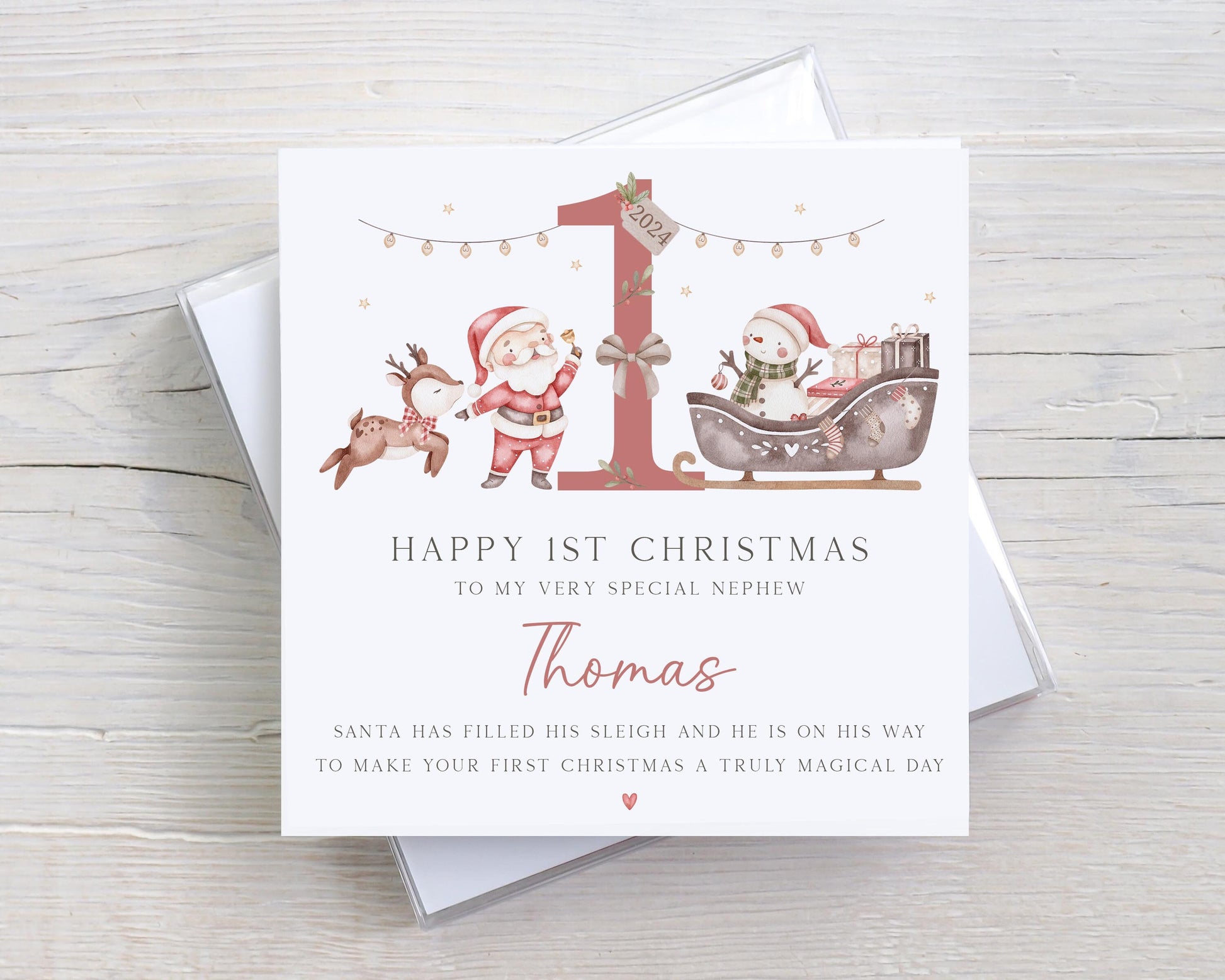 Baby's First Christmas Card, Personalised 1st Christmas Card for Son, Daughter, Grandson, Granddaughter, Niece, Nephew, Godson, Goddaughter